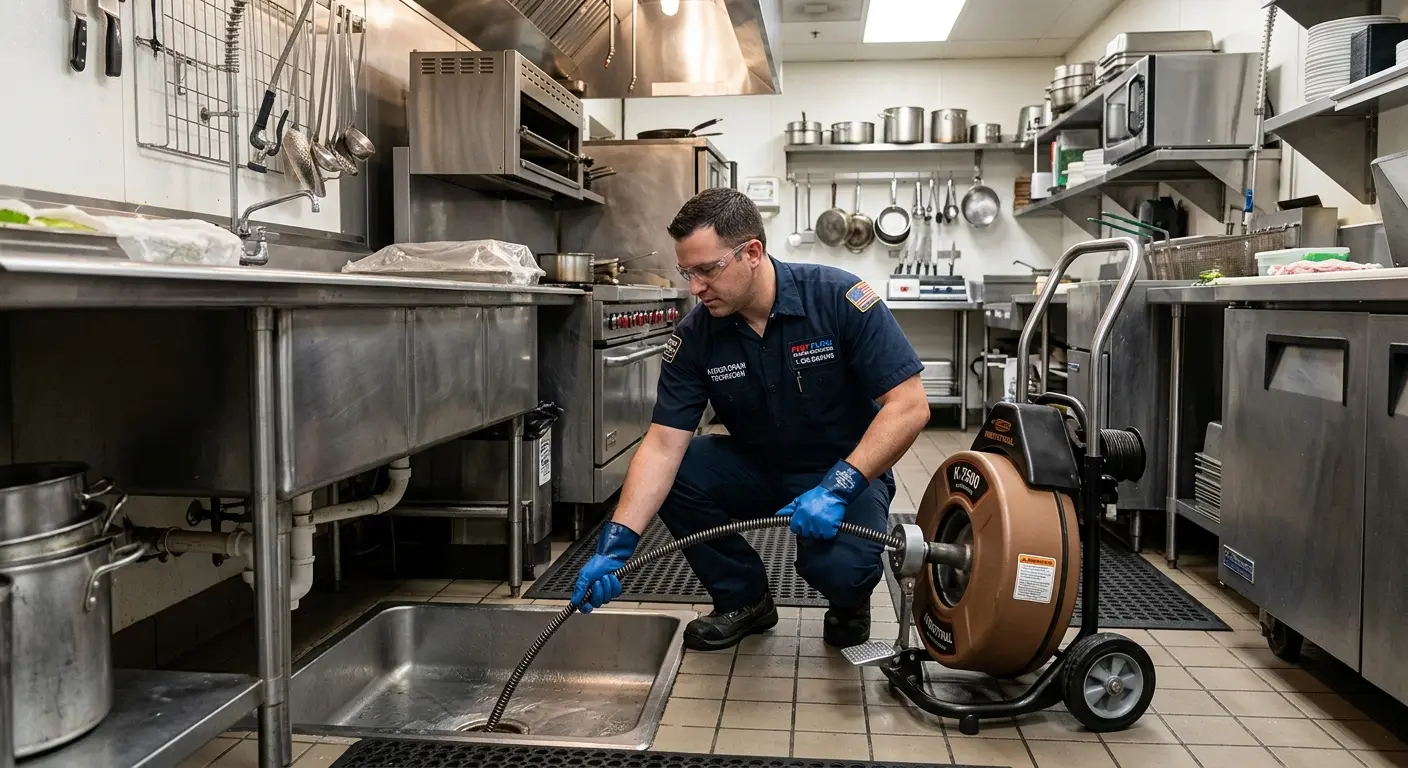 Commercial drain cleaning service in a restaurant kitchen in Windham